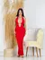 Vestido longo elegante Com Bojo e Costas nuas Decote V Canelado 2025 - comprar online