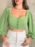 Cropped com manga longa/Blusa/Com botao lastex/Liso - MAG