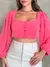 Cropped com manga longa/Blusa/Com botao lastex/Liso