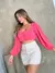 Cropped com manga longa/Blusa/Com botao lastex/Liso - MAG