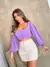 Cropped com manga longa/Blusa/Com botao lastex/Liso
