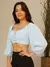 Cropped com manga longa/Blusa/Com botao lastex/Liso na internet