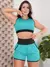 Conjunto Esportivo Feminino Academia Dry Fit Furadinho Cropped sem Bojo e Short com Bolsos - loja online