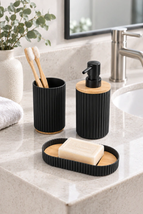 Set de Baño 3 Piezas Bambú Black