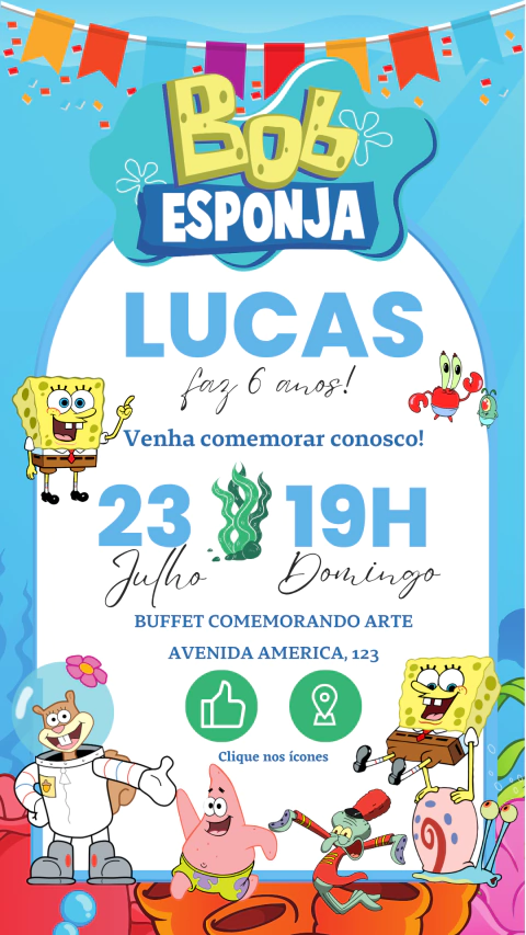 Convite de Aniversário Interativo Bob Esponja - comprar online