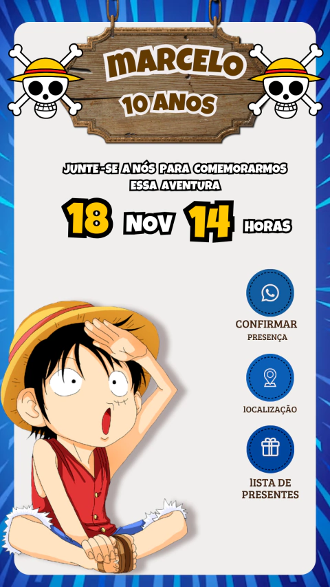 Convite de Aniversário Interativo One Piece - comprar online