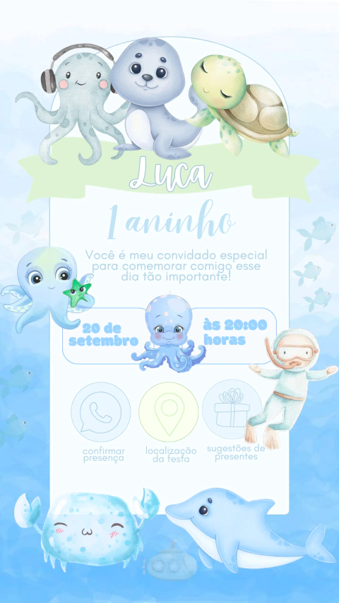 Convite de Aniversário Interativo Fundo do Mar - comprar online
