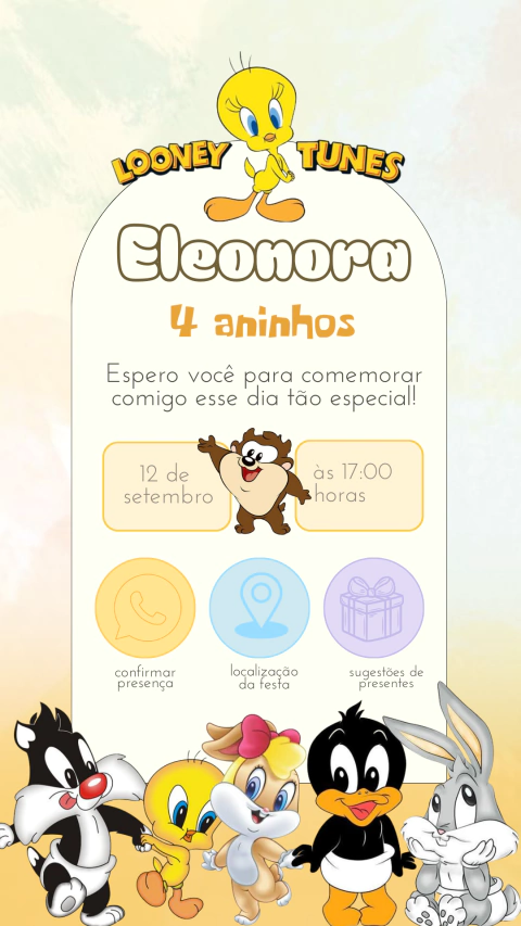 Convite de Aniversário Interativo Looney Tunes - comprar online