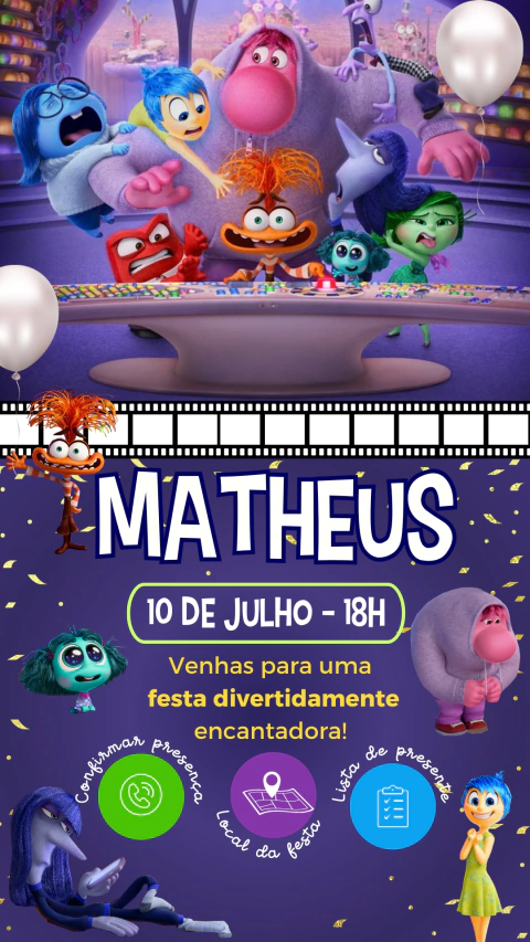 Convite de Aniversário Interativo Divertida Mente - comprar online