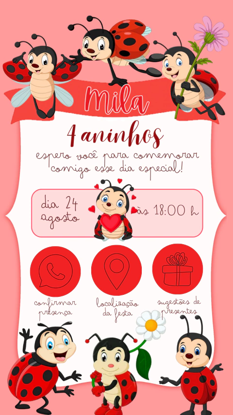 Convite de Aniversário Interativo Joaninhas - comprar online