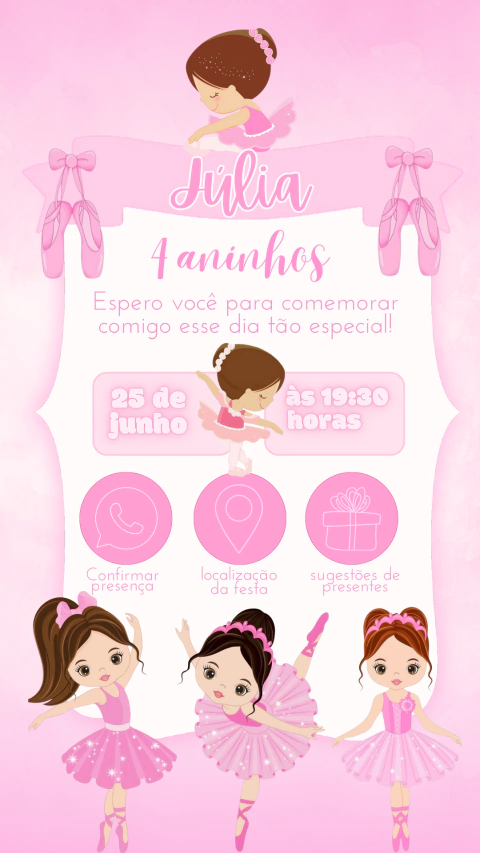 Convite de Aniversário Interativo Bailarina - comprar online