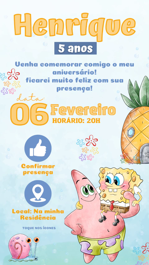 Convite de Aniversário Interativo Bob Esponja - comprar online