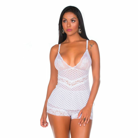 Short Doll Trend Feito Em Tule Com Estampa De Poá Branco - LINGERIE PIMENTA SEXY