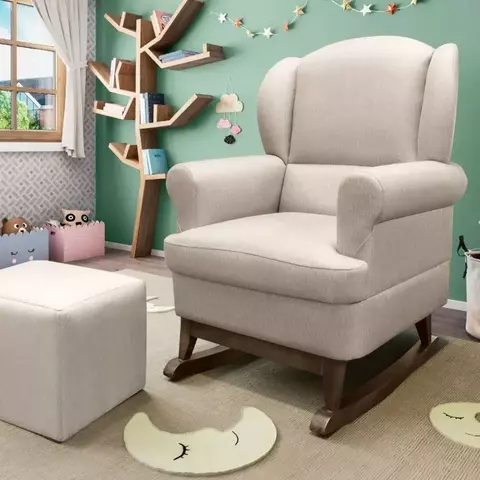 Poltrona De Amamentação Com Balanço E Base Canoa De Madeira Com Puff Xodó - Larbelle - comprar online