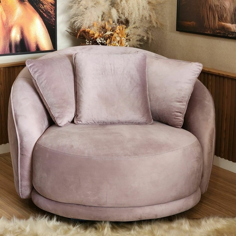 Poltrona Ayla Base Giratória Veludo Rose Redonda, Almofadas, Orgânico - comprar online