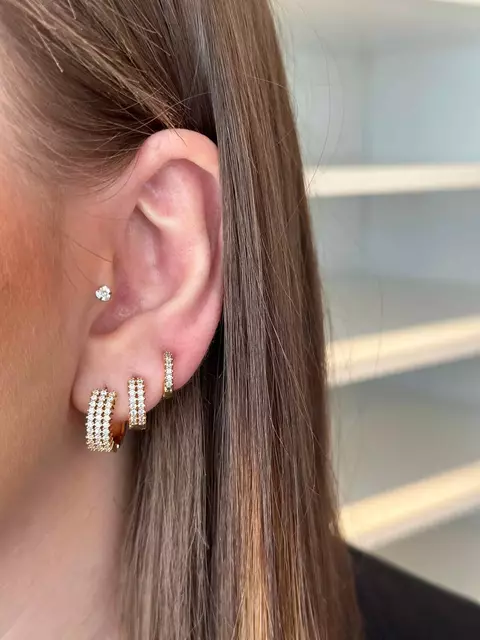 Trio de Brincos de Zircônia Folheados a Ouro 18K – Elegância em Cada Detalhe - comprar online