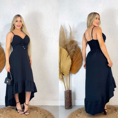 Vestido Alcinha Midi Mullet Elegante Liso C/Babado e Lastex na Costa e Bojo/Casual Gestante.... - Modas Diaz