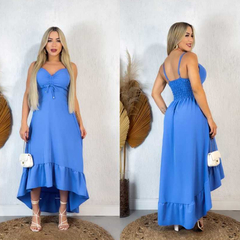 Vestido Alcinha Midi Mullet Elegante Liso C/Babado e Lastex na Costa e Bojo/Casual Gestante.... - comprar online