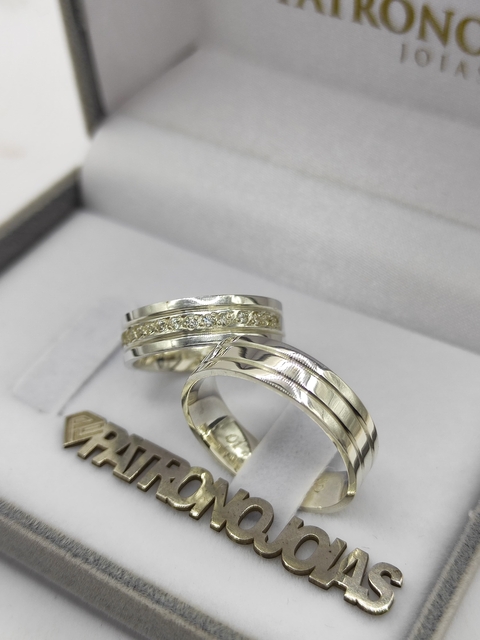 Aliança em Prata 950 7mm Polido com Fileiras Cravejadas em Brilhantes Zircônia - comprar online