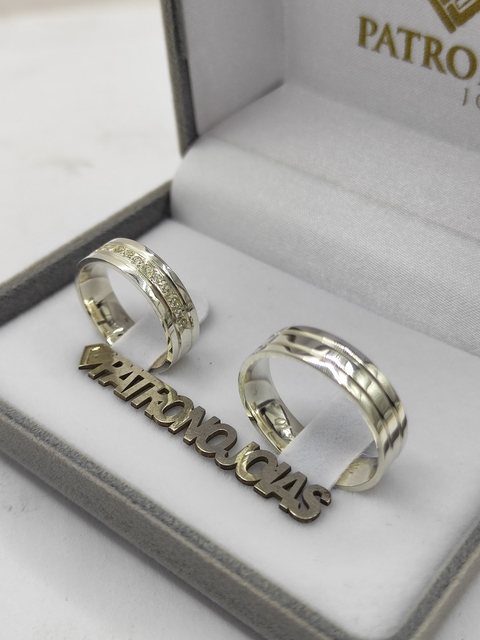 Aliança em Prata 950 5mm | Fileira Craveja em Brilhantes Zircônia - comprar online