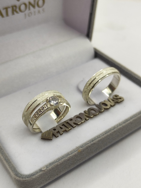 Alianças com Anel Solitário em Prata 950 4mm Diamantada - comprar online