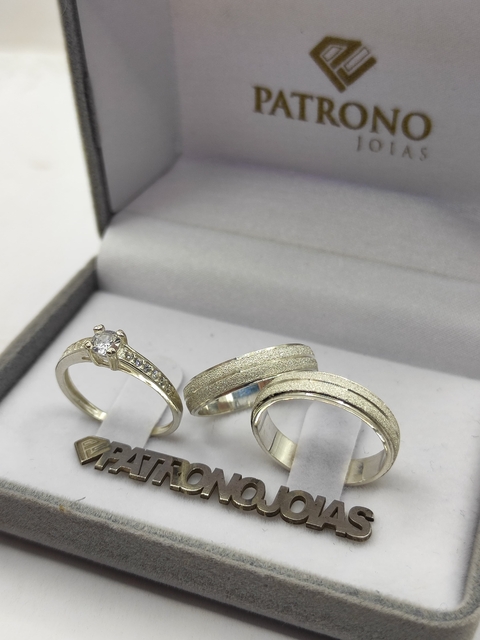 Alianças Prata 950 4mm Diamantado com Friso | Anel Solitário em Prata 950 Cravejada - comprar online