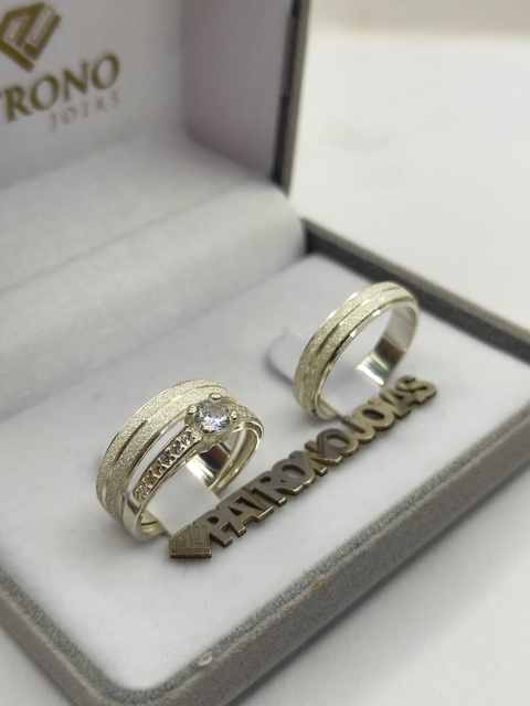 Alianças com Anel Solitário em Prata 950 Diamantada - comprar online