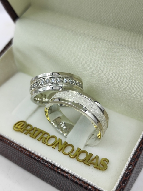 Aliança em Prata 950 7mm Diamantado com Fileiras Cravejadas em Brilhantes Zircônia - comprar online