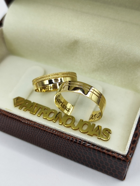 Aliança de Ouro 18k 6mm | Friso Duplo Lateral Polido e Diamantado - comprar online