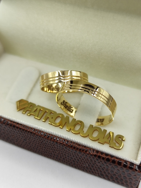 Aliança de Ouro 18k 5mm | Friso Duplo Lateral - comprar online