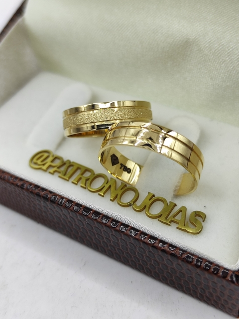 Aliança de Ouro 18k 6mm | Frisos Duplos | Polido e Diamantado - comprar online
