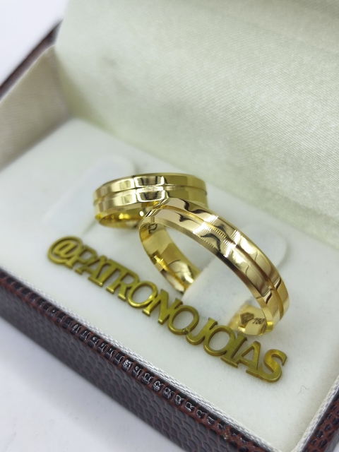 Aliança de Ouro 18k 5mm | Chanfrado com Friso Largo ao Centro - comprar online