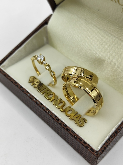 Aliança de Ouro 18k 5mm | Frisos do Infinito + Anel Solitário em Ouro 18k - comprar online