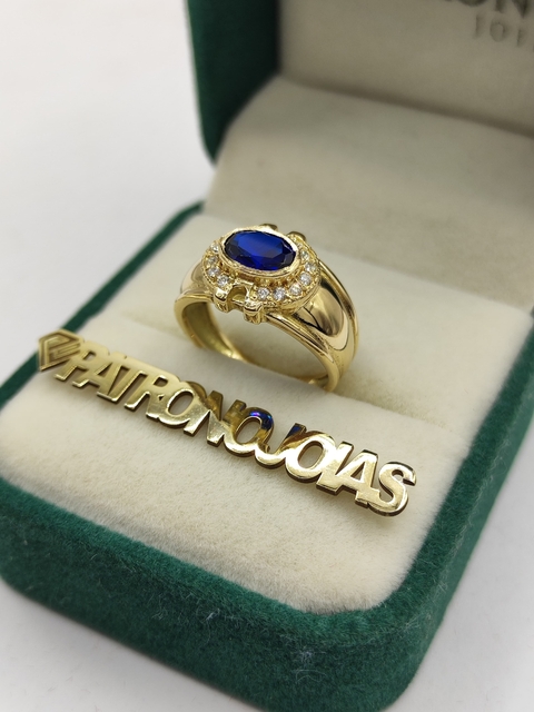 Anel de Formatura em Ouro 18k | Cravejado | Pedra Azul - comprar online