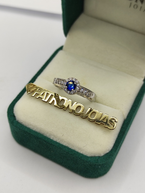 Anel de Formatura em Ouro 18k | Cravejado | Pedra Azul - comprar online