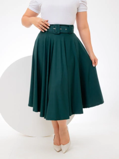 Saia Suplex Verde Militar com Cinto - Ju Fashion Moda Cristã