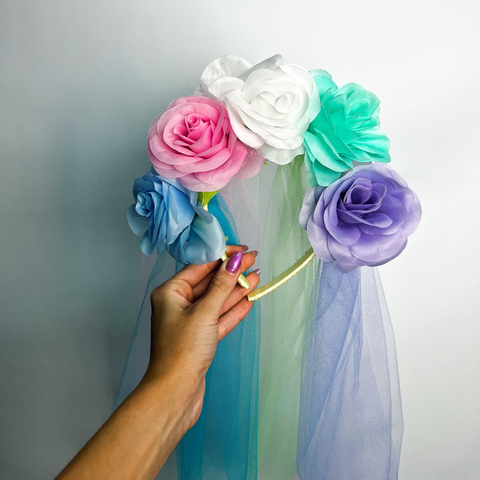 Vincha XL de rosas con tull