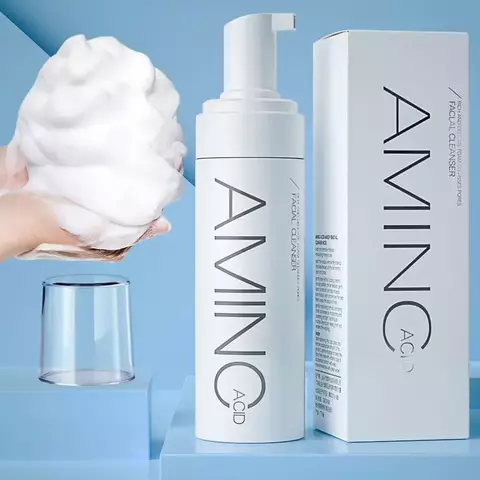 Mousse de limpeza de aminoácidos, hidratante, controle de óleo, limpeza profunda, remoção de ácaros, acne, limpador facial, espuma, brilho da pele