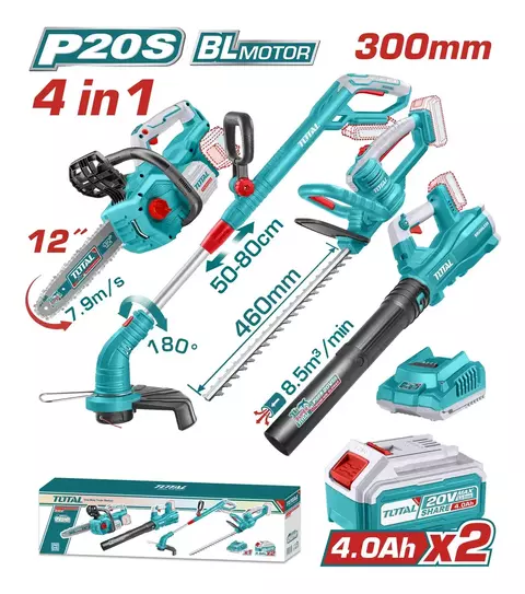 Kit Total 4 en 1 - Motosierra - Bordeadora - Corta cerco - Sopladora