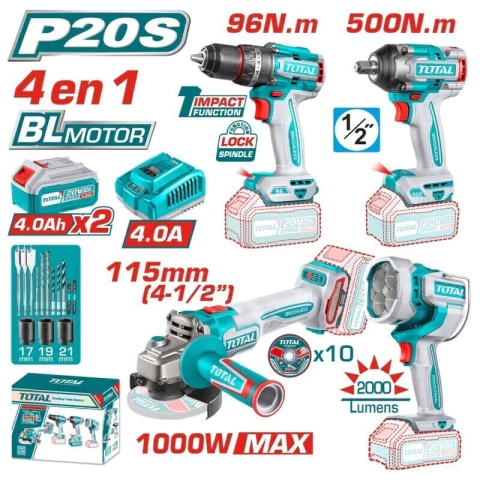 Kit Total 4 en 1 - Taladro + Amoladora + Llave de impacto + Linterna - comprar online