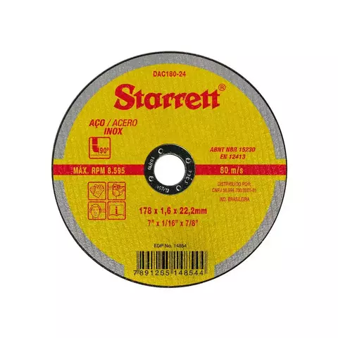 Disco de Corte Fino para Aço Inox 7" 1,6mm Starrett