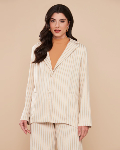 Blazer Listrado Alongado Bege - comprar online