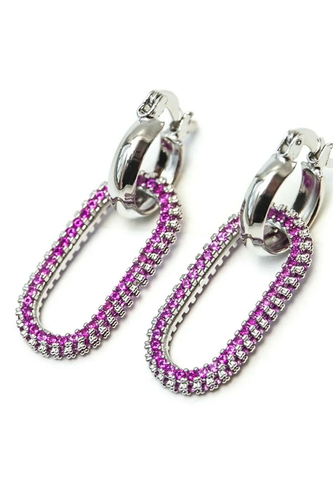 Argola com Pingente Pink com Banho em Ródio Branco - comprar online