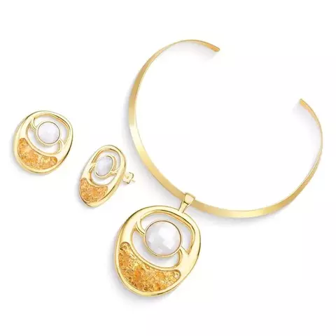 Conjunto Banhado a Ouro 18K Perola/Citrino