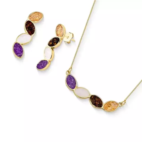 Conjunto Banhado a Ouro 18k Ametista/Selenita/Olho de Tigre/Citrino