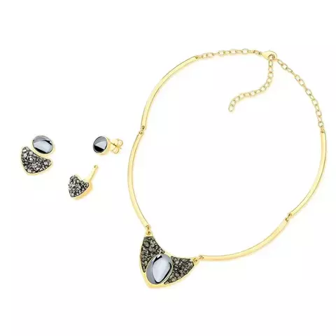 Conjunto Banhado a Ouro 18k, Hematita/Pirita