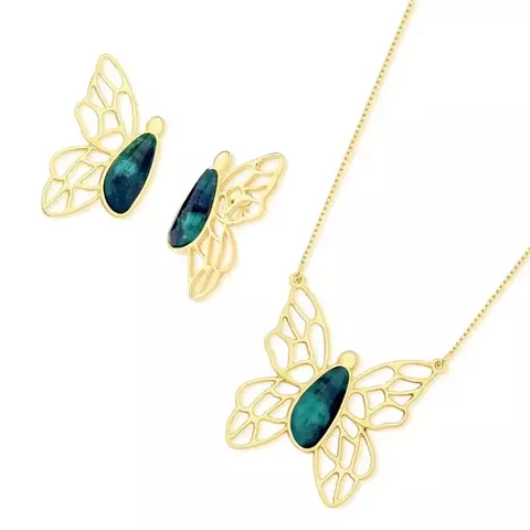 Conjunto Banhado a Ouro 18k, Esmeralda