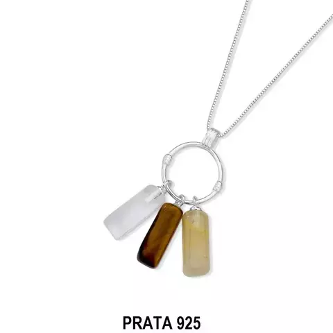 Colar Prosperidade em Prata, Cristal de Rocha/Olho de Tigre/Rutilo