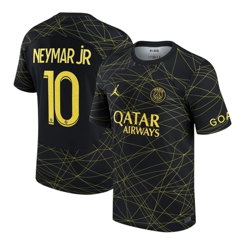 Camisa Retrô Paris Saint-Germain IV 22/23 - Masculina Jordan - Preta com detalhes em amarelo