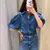 Blusa Trend Puff 2025 – Camisa Feminina Meia Manga com Lapela Plissada - comprar online